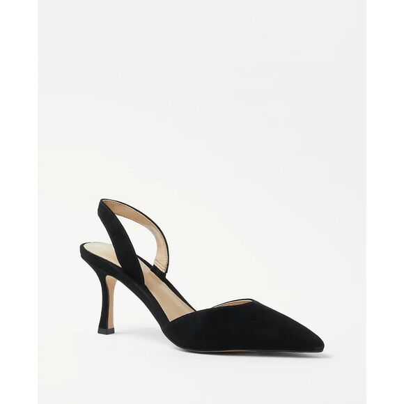 ANN TAYLOR $148 BLACK KERRY SUEDE SLINGBACK PUMPS HIGH HEELS SHOES SZ 9 NEW - Picture 1 of 5